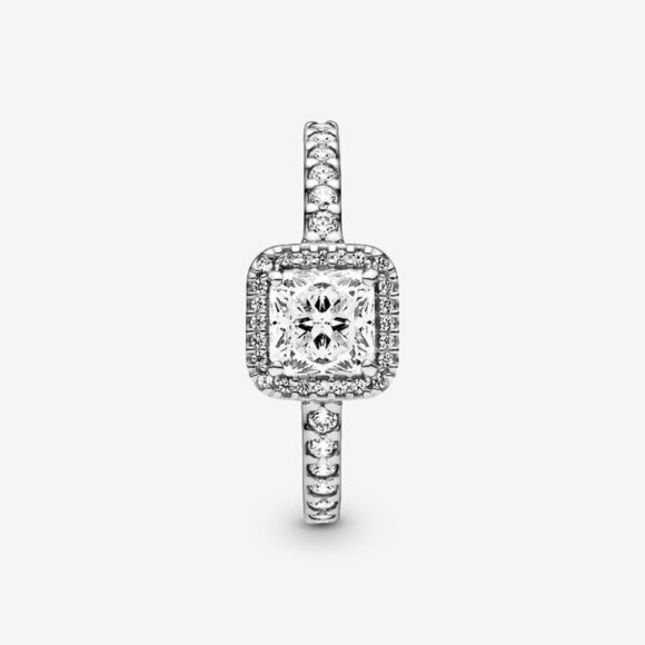 Women's Square Sparkle Halo Ring Sterling Silver Square-Cut Stone Cocktail Ring - Picture 2 of 5